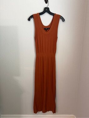 Theory Burnt Orange Ribbed Knit Midi Dress